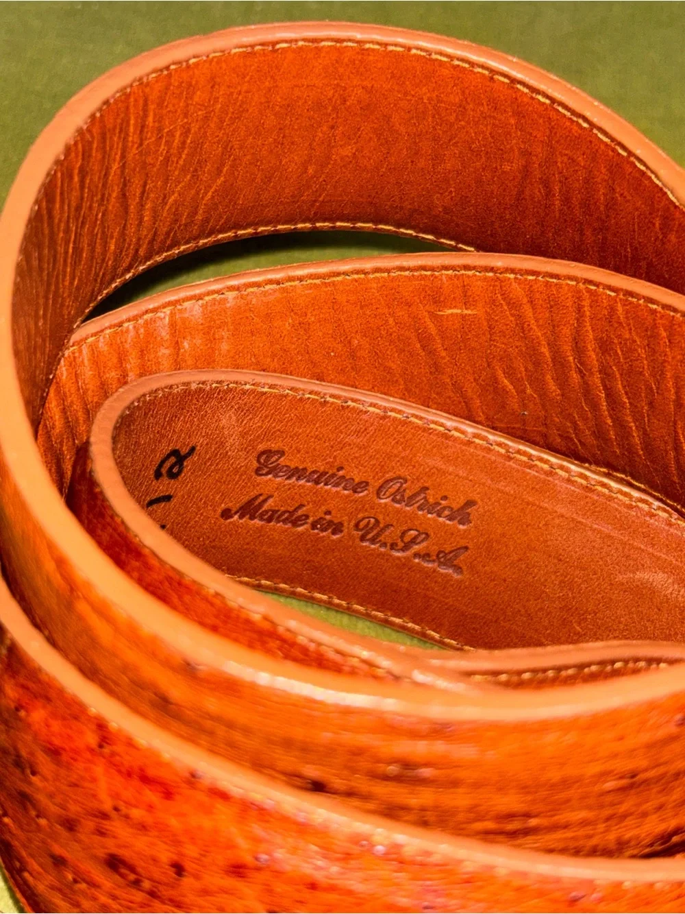 Handmade Cognac Ostrich Leather Belt Unbranded Size 38